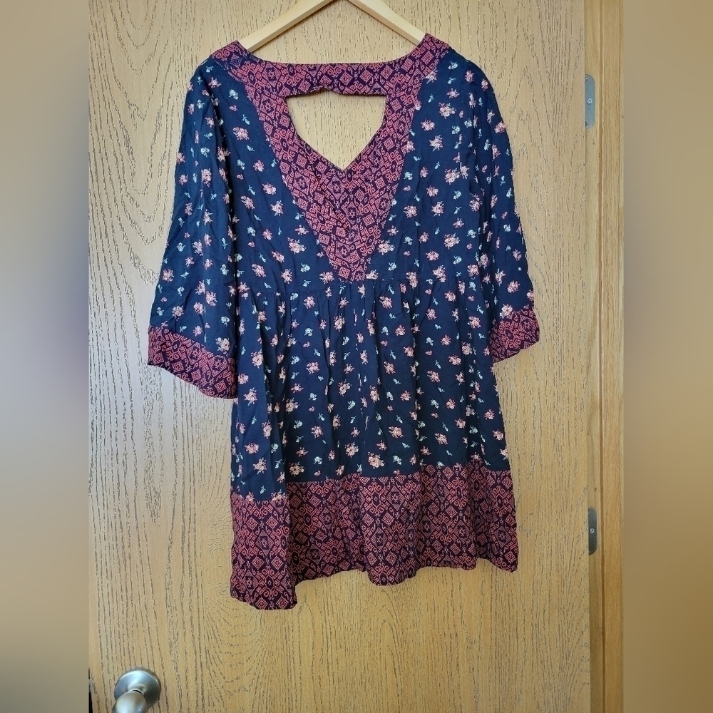 En Créme floral boho vneck cutout back mini shift dress Size S - Picture 6 of 6